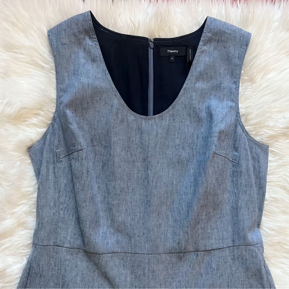 New! THEORY Seamed Wide Leg Jumpsuit in Linen Denim - Picture 6 of 9